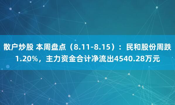散户炒股 本周盘点（8.11-8.15）：民和股份周跌1.20%，主力资金合计净流出4540.28万元